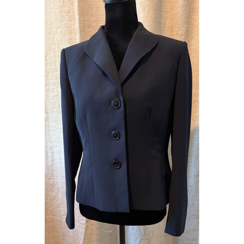 Jones Wear Suit‎ Womens Navy Blue 3 Button Blazer Stitched Notch Lapel Size 6